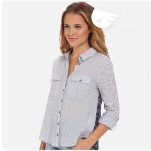 Free People Oxford Shirt Combo Party in the Back Striped Button Shirt Sz.Med NWT